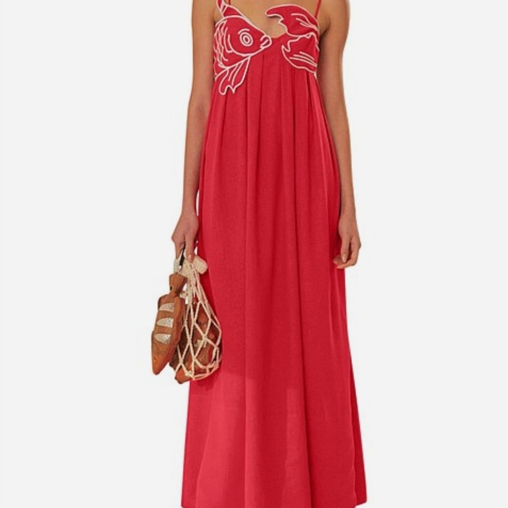 FARM Rio Red Fish Embroidered Maxi Dress